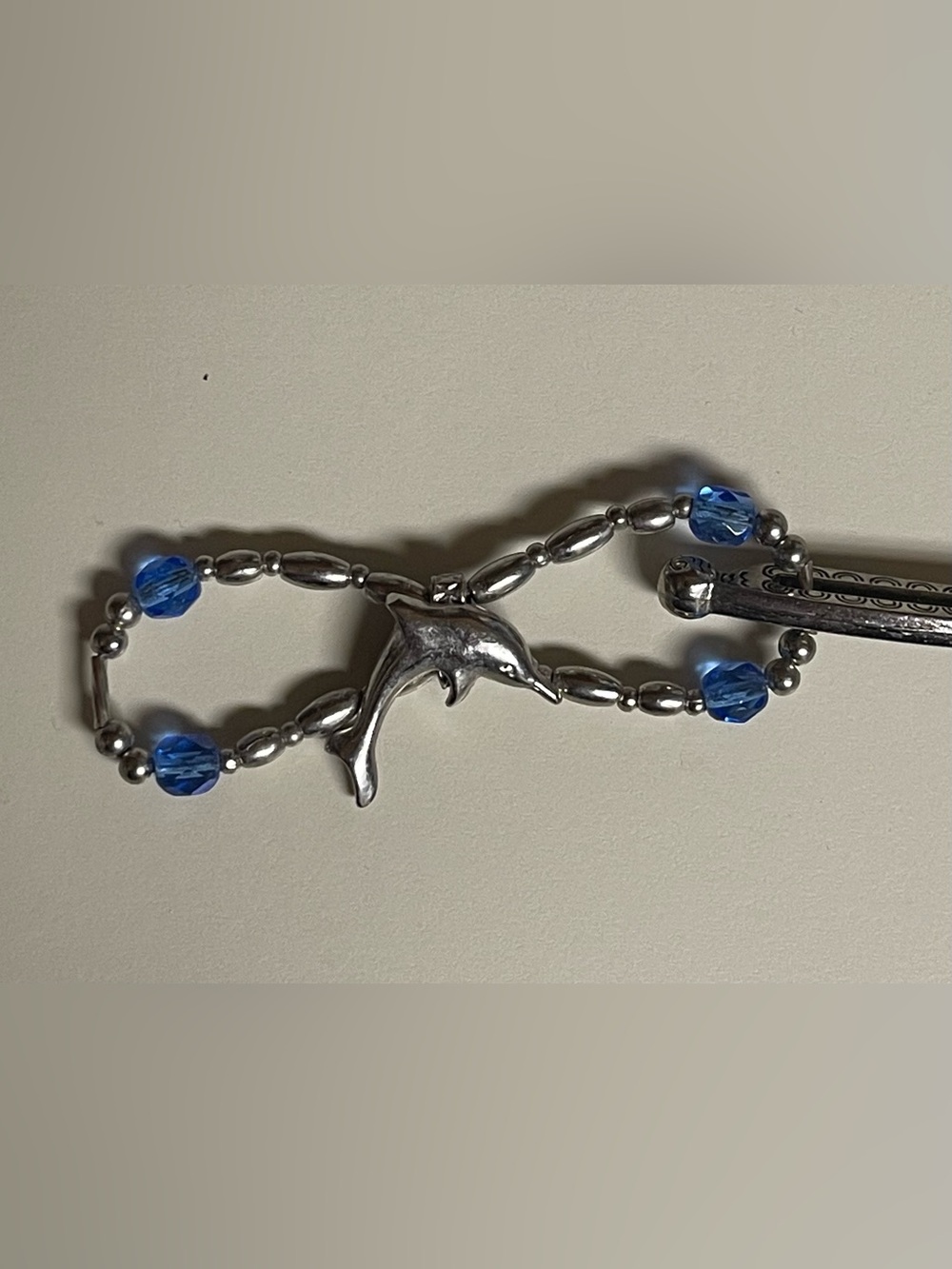 Lillarose Silver Dolphin Beaded Flexi Hair Clip with Blue Accents - Size Small